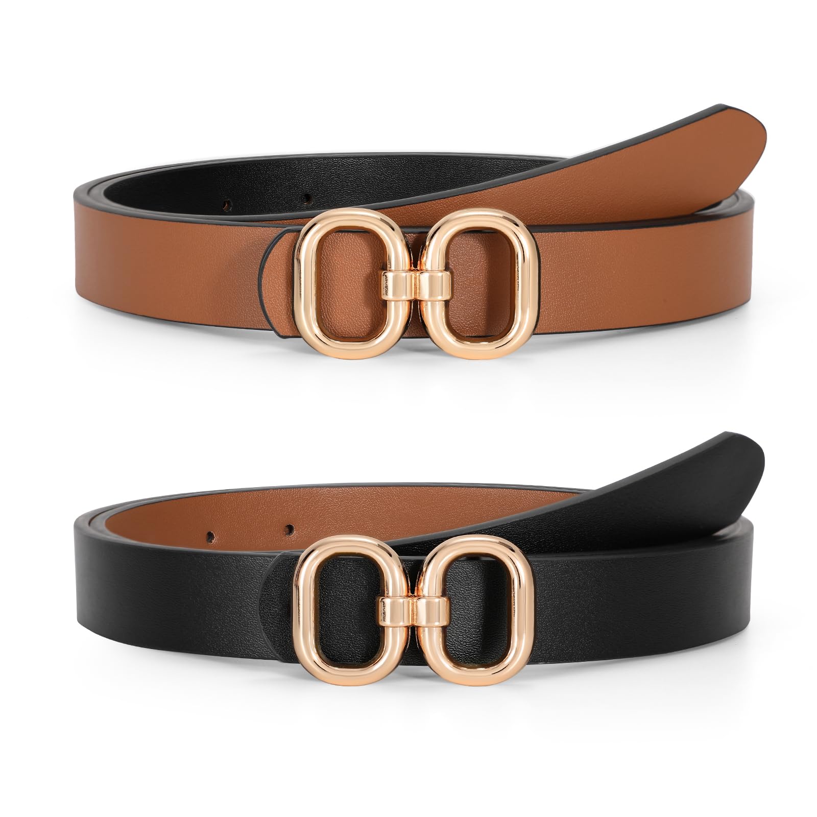 Reversible Leather Belt for Women with Gold Buckle Ladies  display picture 2