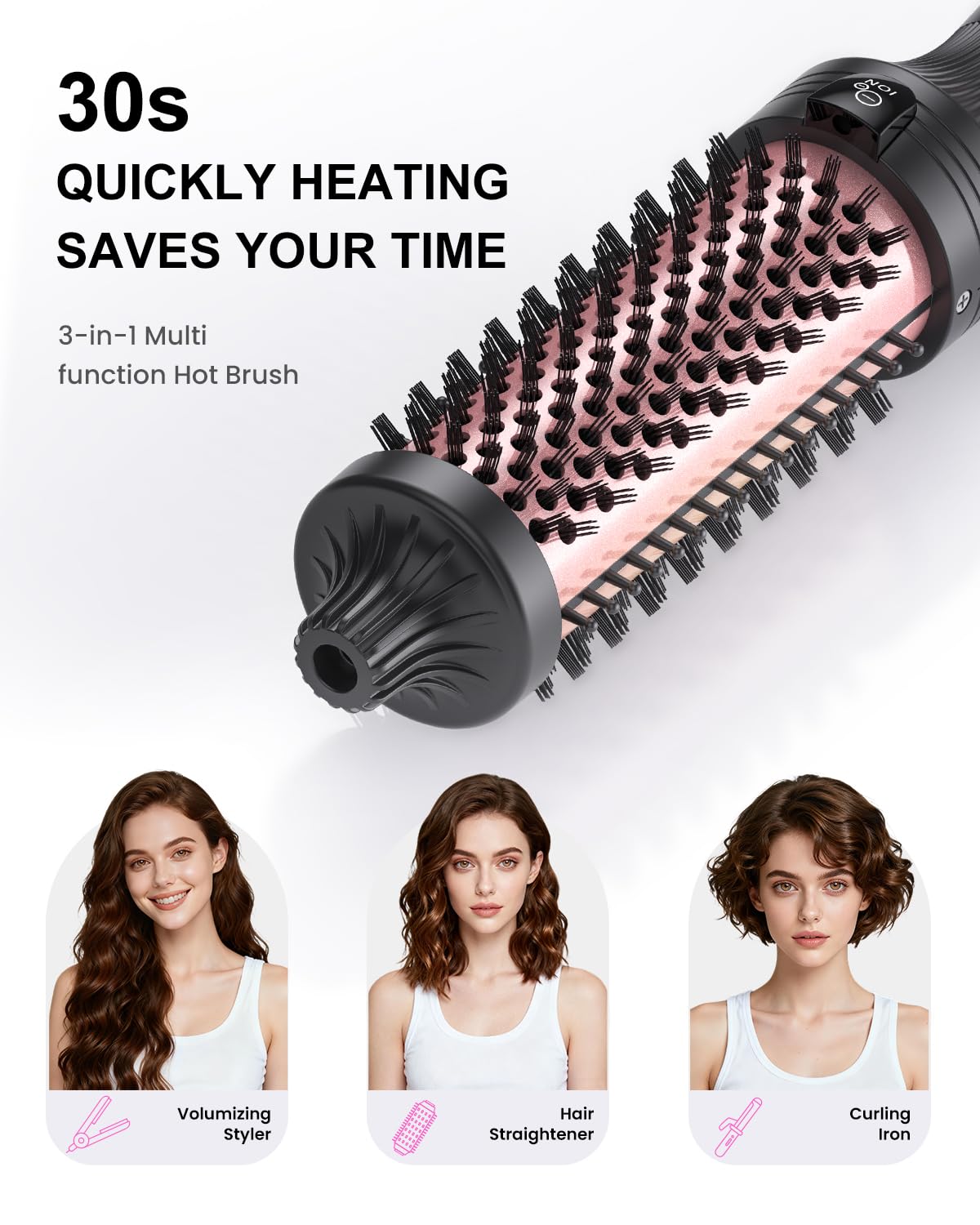 BESTOPE PRO - Spazzola termica da 38 mm, per capelli voluminosi, in ceramica e tormalina, riscaldamento rapido PTC 30s