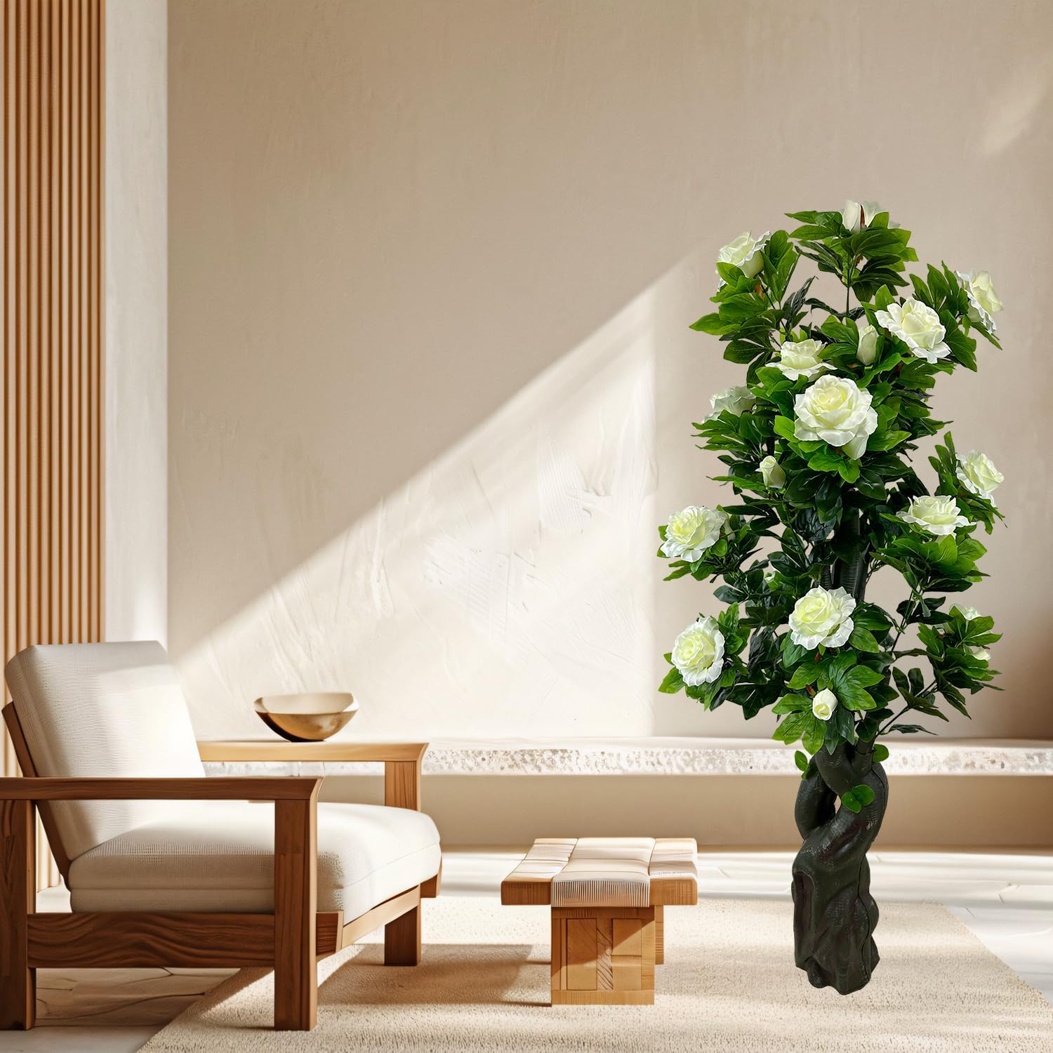 Artificial Rose Tree 5.6ft, 2 Pack White Faux Rose Tree for Indoor Outdoor Decor, Wedding Ceremony, Party Event, Home Corner Decoration