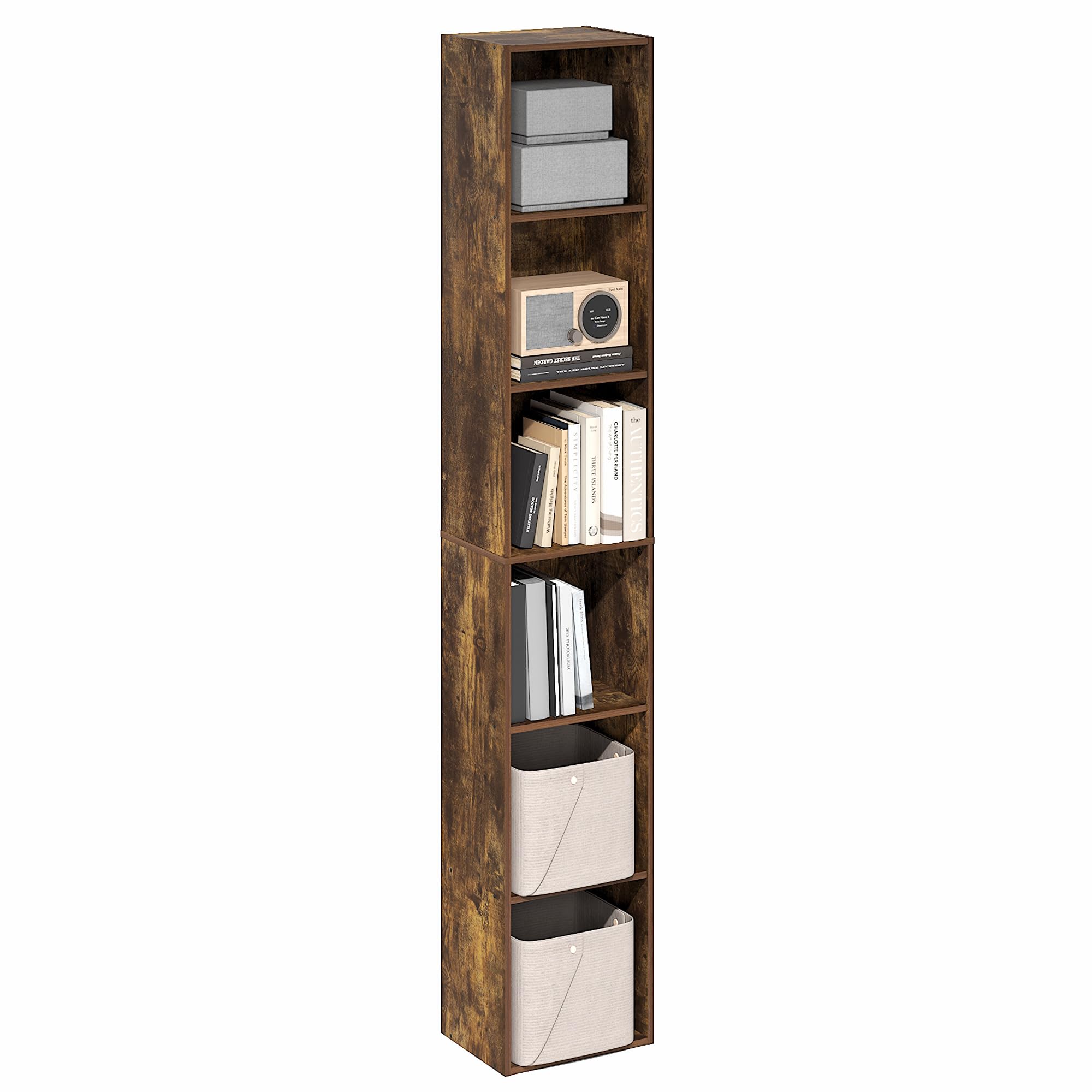 Furinno PASIR - Estantería para Libros, estantería de 6 Niveles, estantería de pie Alta, Estante de Almacenamiento Abierto, 9.4 x 12 x 71 Pulgadas, para Oficina en casa, Sala de Estar, Roble ámbar