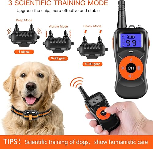 Miniatura 2 de Collar de entrenamiento para perros, collar de choque para perro con control remoto para perros grandes, medianos y pequeños, recargable,