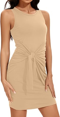Miniatura 3 de TBONTB Vestido cruzado de verano para mujer, casual, mini, ajustado, sin mangas, con lazo en la cintura