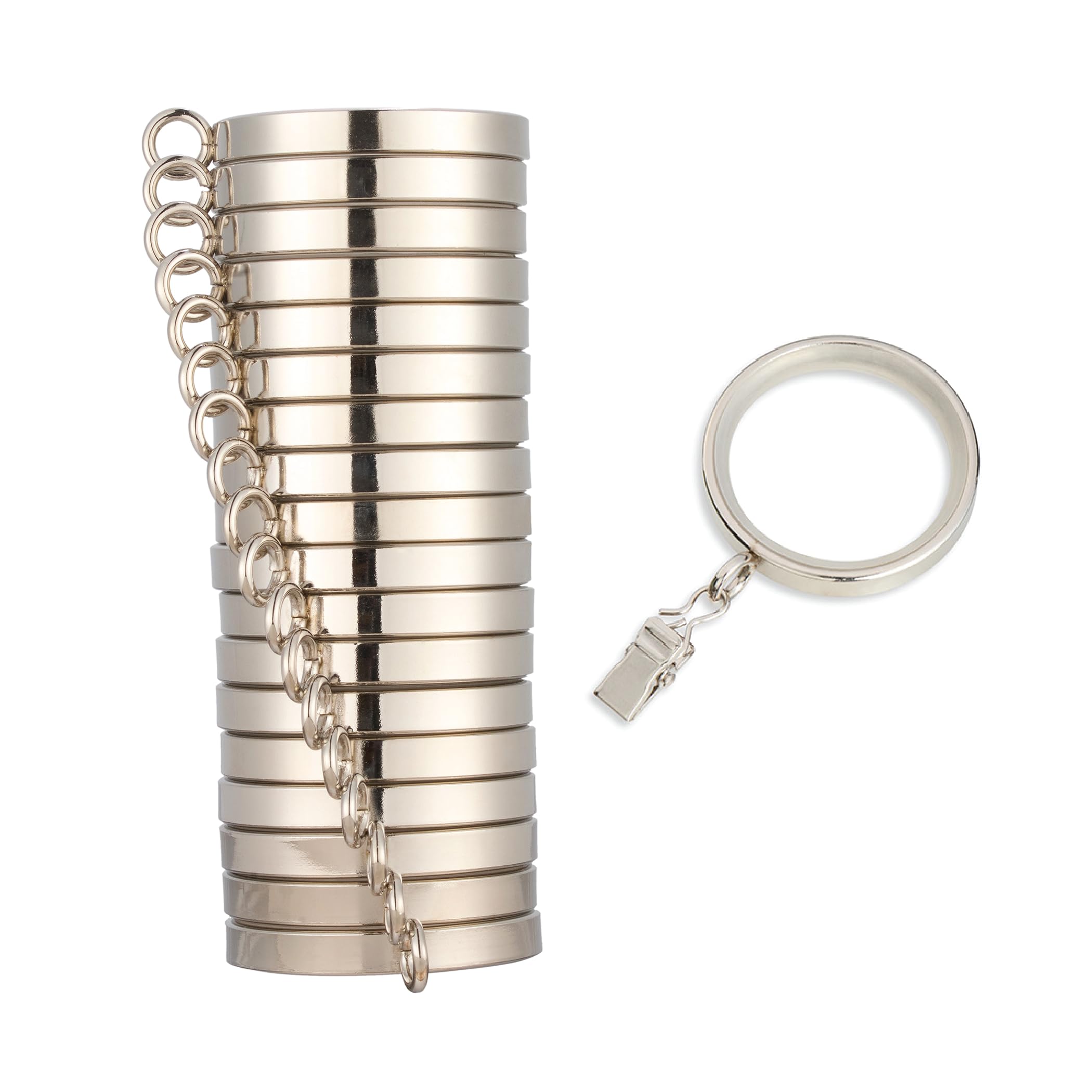 Cambria® Designer Series - Anillos de cortina de fácil deslizamiento de alta calidad, 18 unidades, metal con inserciones de nailon suaves y silenciosas con clips, 5 cm de diámetro (diámetro interior),