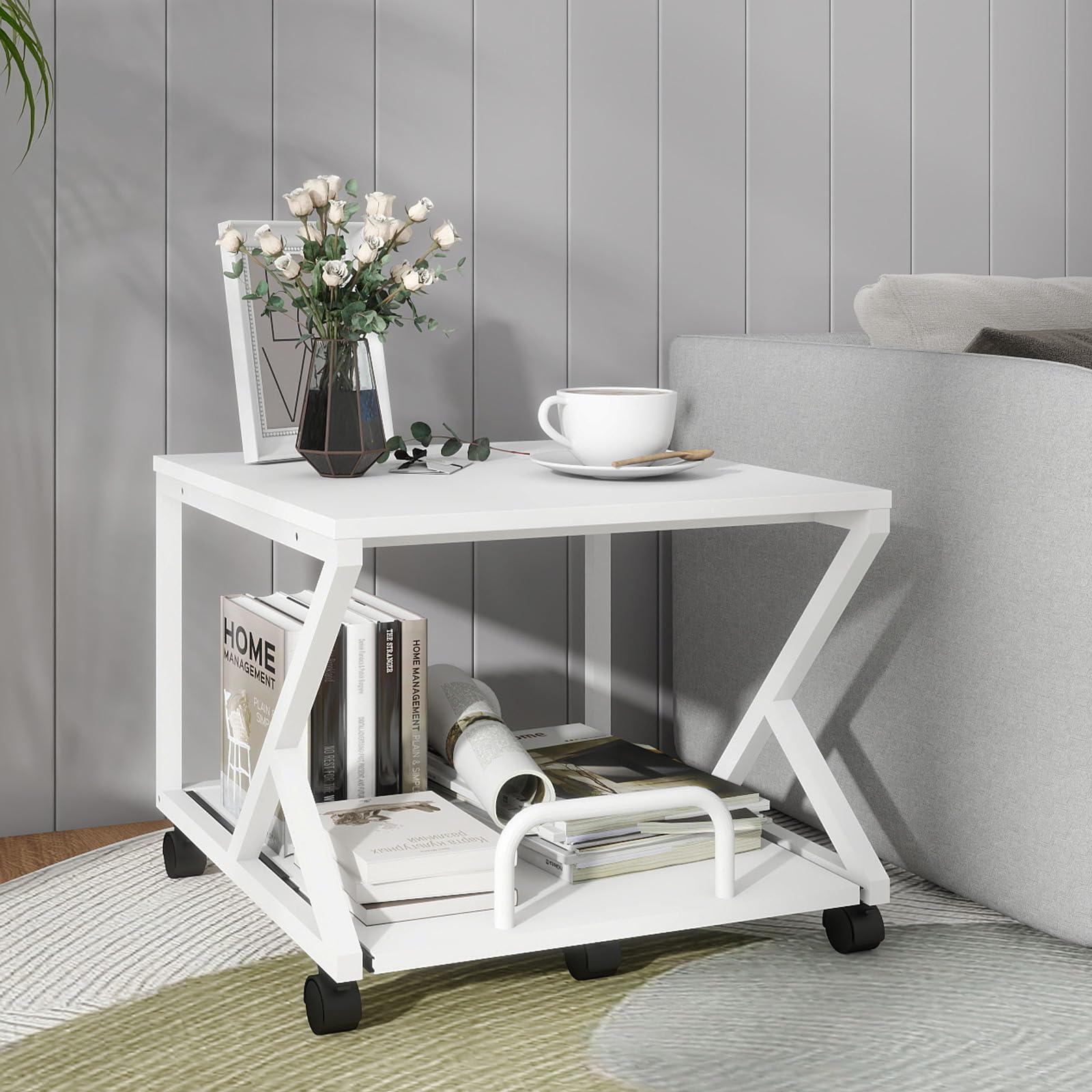 PUNCIA 50 x 50 cm Mesa Baja para Impresora con Ruedas Debajo del Escritorio