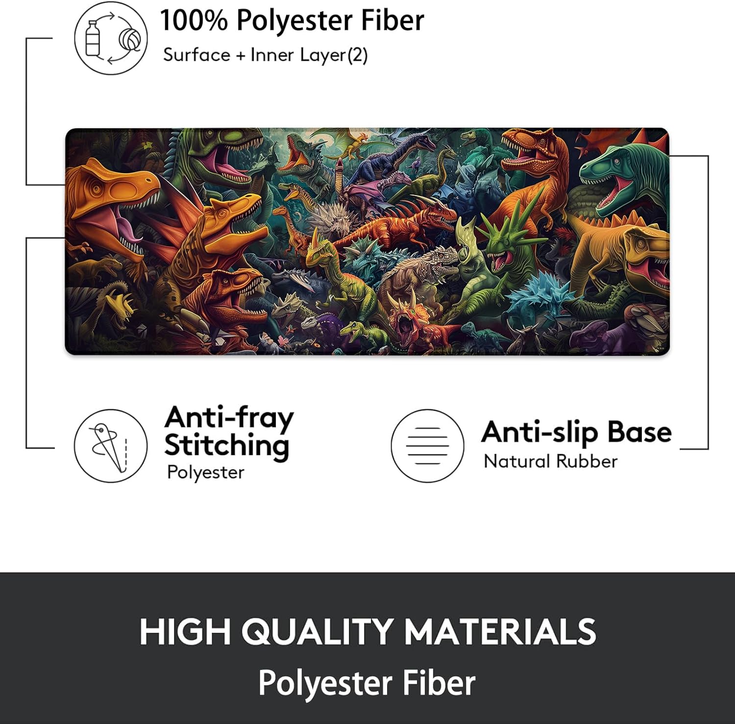 Dinosaur Gaming Mouse Pad, Mouse Pad, Desk Mat, Non-Slip Rubber Base MousePads for Computers Laptop Office School Home Accessories Decor Gifts 31.5" x 11.8" - Image 2