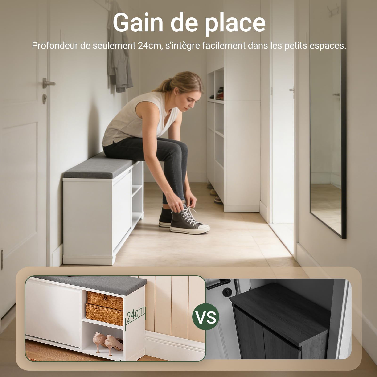 SoBuy Banc Chaussures avec 1 abattant 90x24x46cm pour entrée