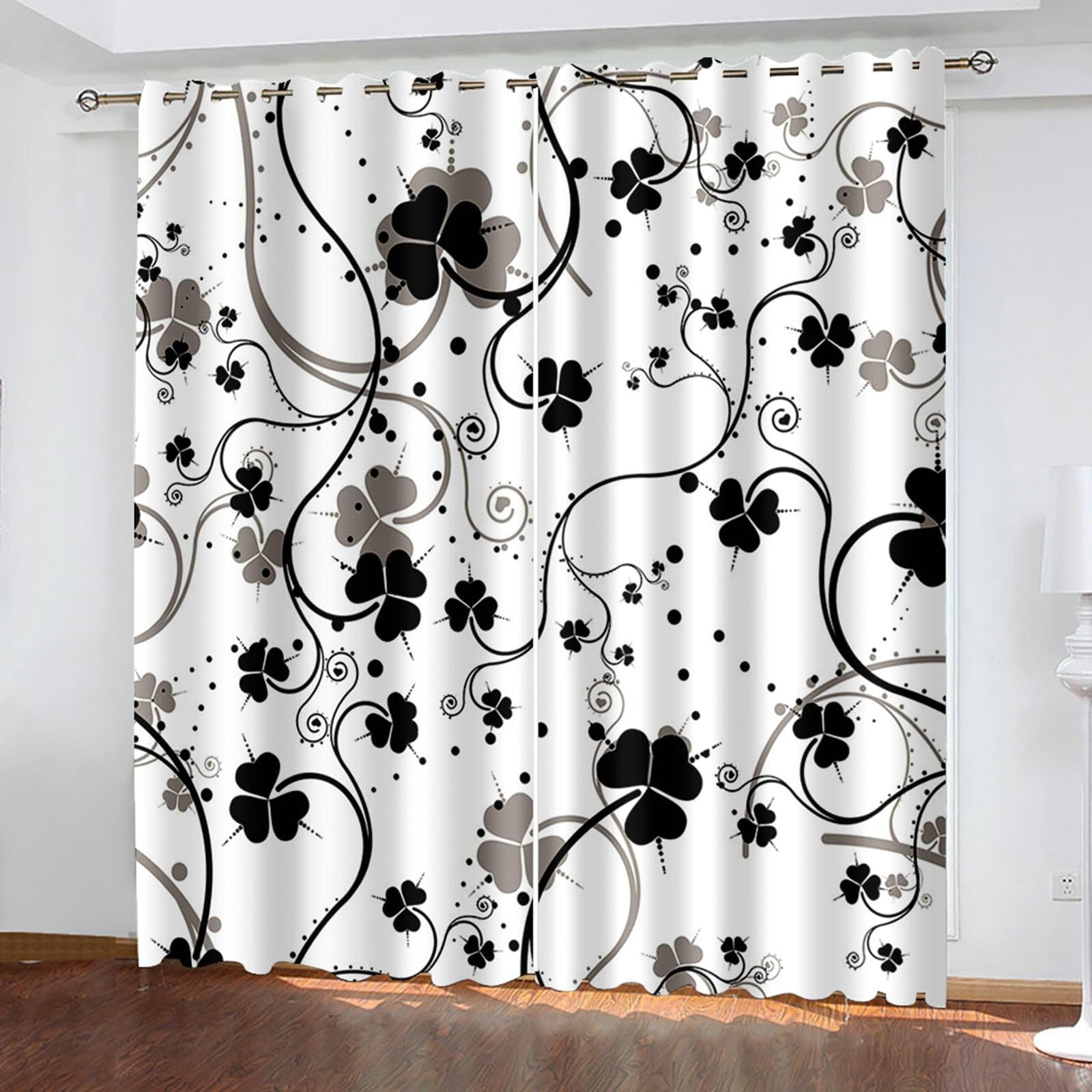 Verdunklungsvorhänge mit Ösen, Gardinen Blickdicht Kleeblatt 2er Set H 183 x B 107 cm Wohnzimmer Vorhänge