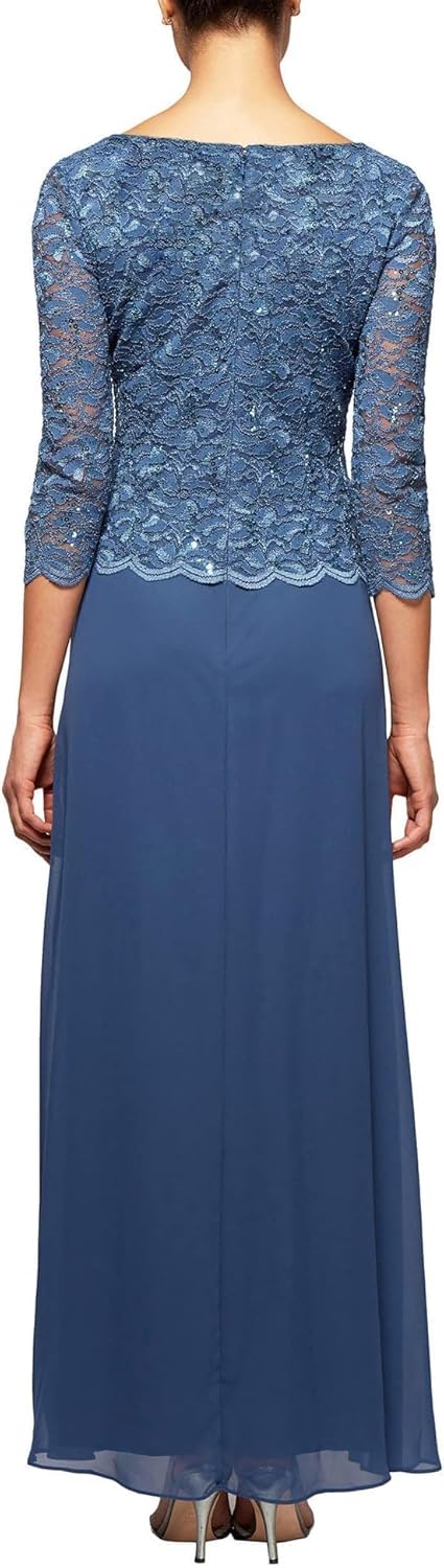 Alex Evenings Women's 3/4 Sleeve Stretch Lace Bodice One Piece Mother of The Bride Dress (Petite and Regular Sizes), Wedgewood, 16 - Image 2