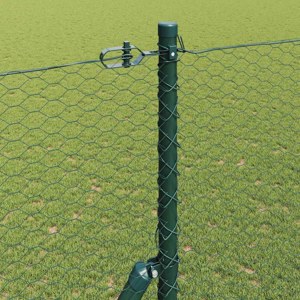 Słupki ogrodzeniowe, zielone, 50 x 1,5 m, stal i PCW o szerokości oczek 25 mm, odporne na warunki atmosferyczne, wytrzymałe, do ogrodzenia z siatki drucianej i siatki wolierowej, idealne jako siatka