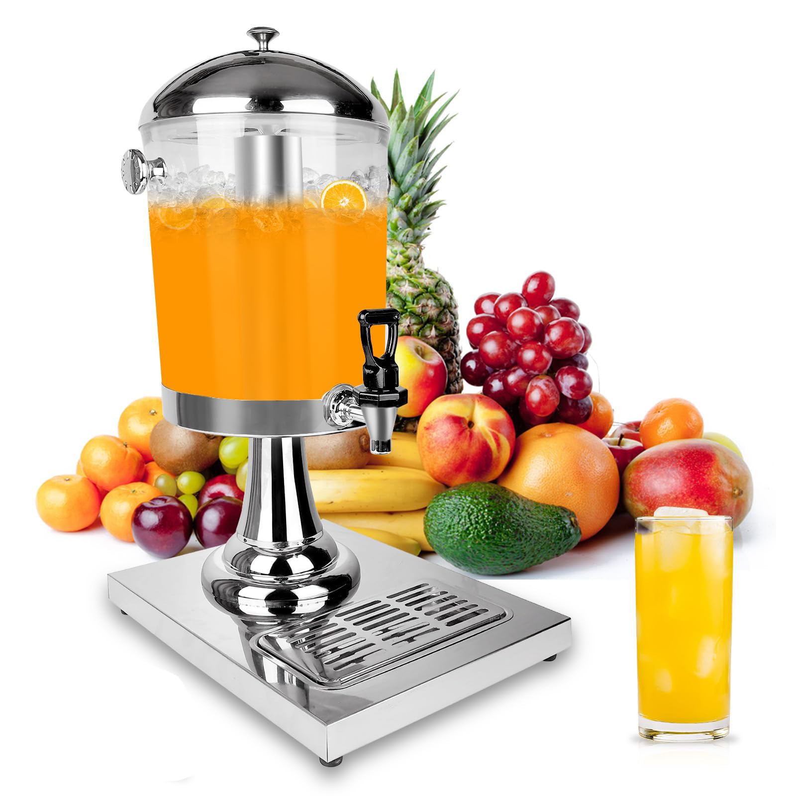 ASerZenith 8L Commercial Automatic Drink Dispenser Stainless Steel Juice Container With Tap Self-Service Beverage Machine For Party Restaurant