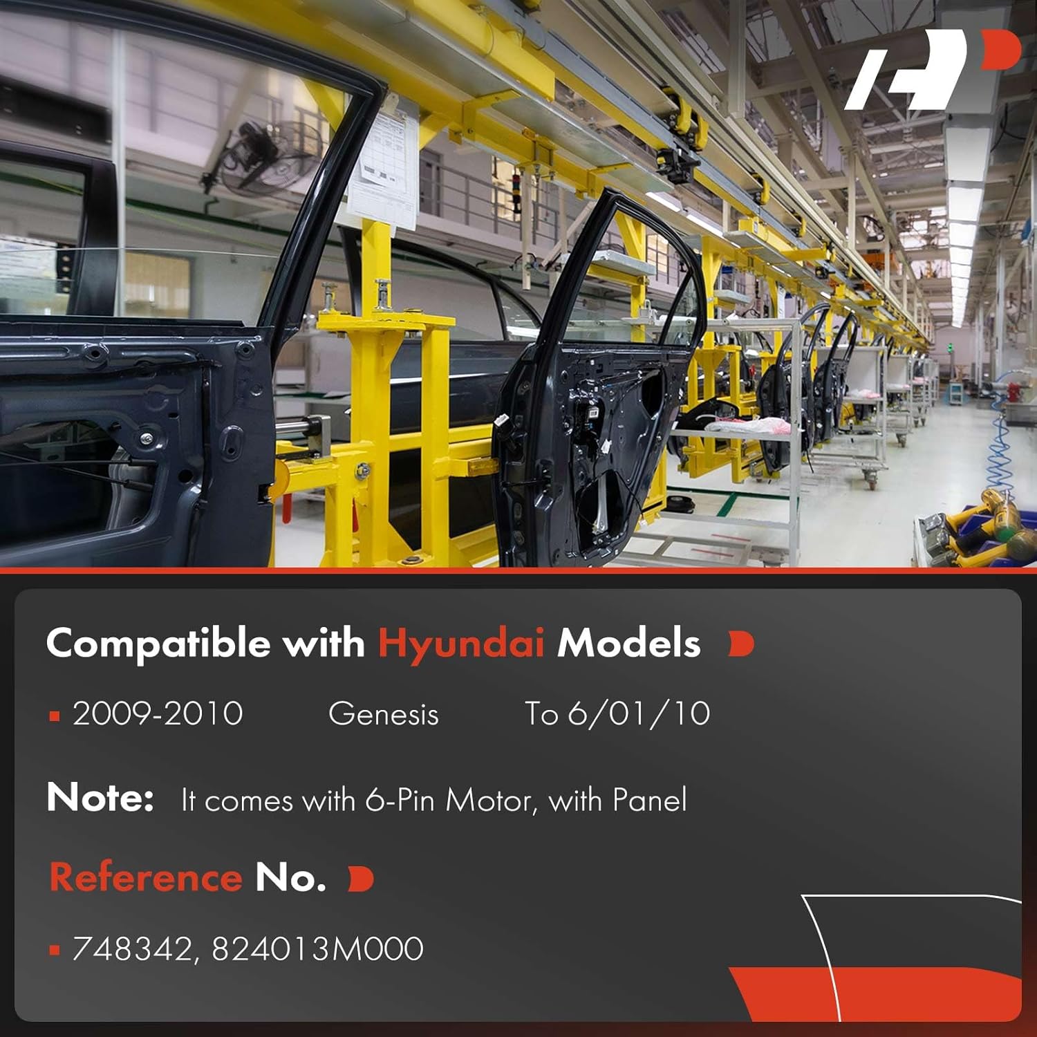 A-Premium Power Window Regulator with 6-Pin Plug Motor Front Passenger Side Compatible with Hyundai Genesis 2009-2010 (to 6/01/10)