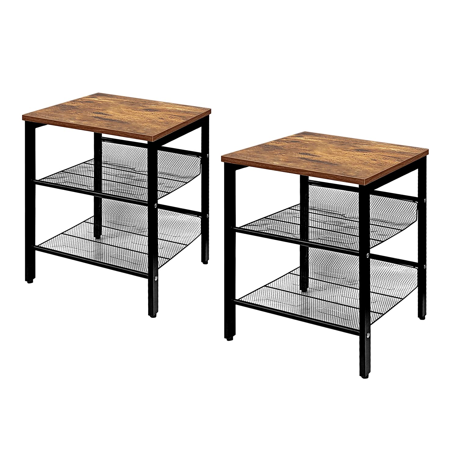 JERRY & MAGGIE2 Pack End Table Boho Nightstand for Bedroom with 3 Tier, End Tables Living Room with Storage, Bedside Tables Modern Nightstands Set of 2 Rustic