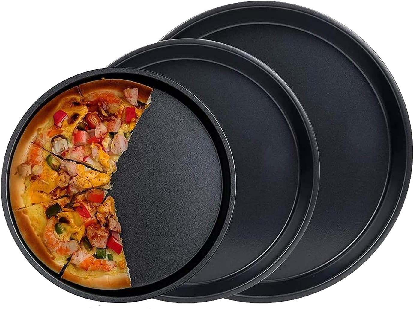 Anjali Enterprises Carbon Steel Pizza Tray for Microwave Oven Non Stick Baking Pizza Pan - Set of 3 - Black - (20 cm - 23 cm - 25 cm)