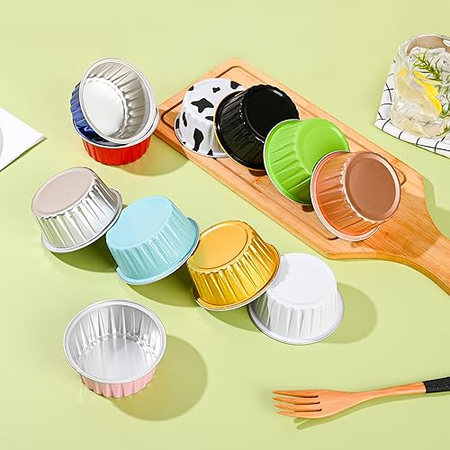 Miniatura 5 de Mini tazas de papel de aluminio para hornear cupcakes con tapas (40 unidades, 5 onzas), forros redondos de papel de aluminio para cupcakes, soporte