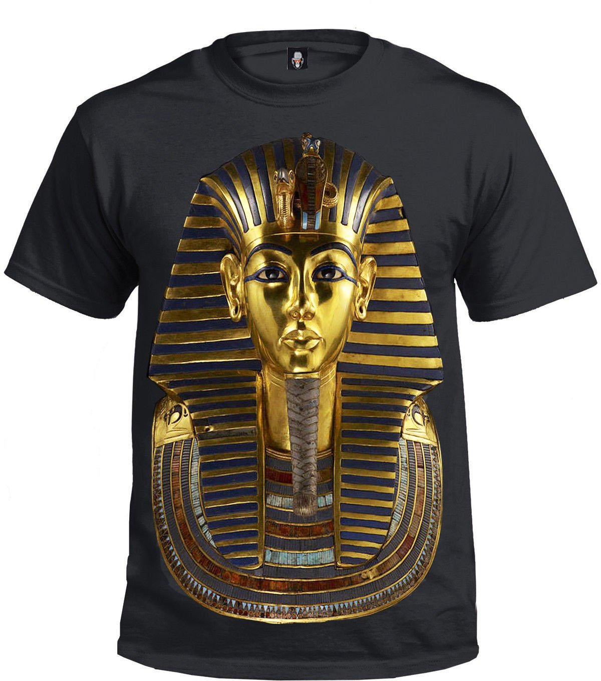 Tutankhamun Pharaoh Sublimation Front Print T Shirt Mummy Mask Egyptian Top Tee (XL) Black