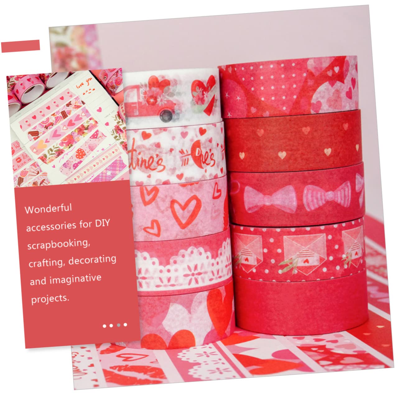 SHINEOFI 60 Rolek Taśma Walentynkowa Taśmy Papierowe Do Majsterkowania Taśma Washi Do Kronikowania Taśmy Ozdobne Do Scrapbookingu Zapasy Na Imprezę Naklejka Rzemieślnictwo