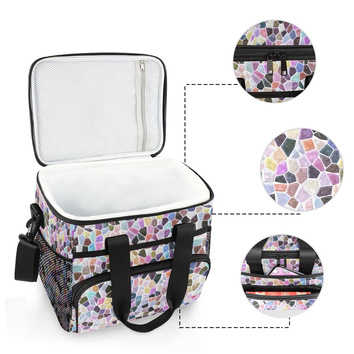 Bolsa de picnic de 15 L, 24 latas, bolsa de almuerzo aislada con mármol, bolsas para viajes, camping, barbacoa, actividades al aire libre, asas, correa para el hombro