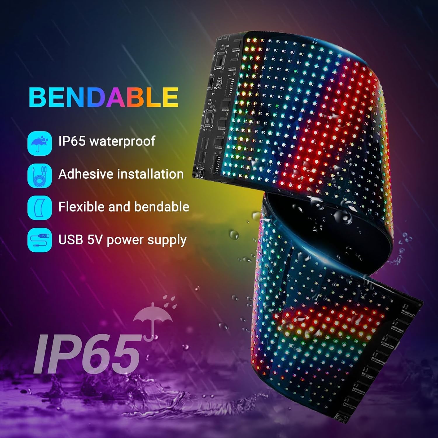 Programmable Led Sign Scrolling Display- Flexible USB 5V Digital Rgb Matrix Panel with Bluetooth App Control, Custom Text, Graphic Dimmable Light Up Board Signage for Car, Shop, Advertising(15"x4")