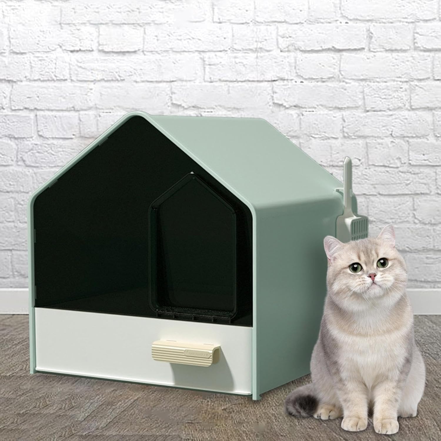 Closed Cat, Kitten Potty, Spacious Cat Bedpan, Cat, Corner for Kittens, Toilet, Green