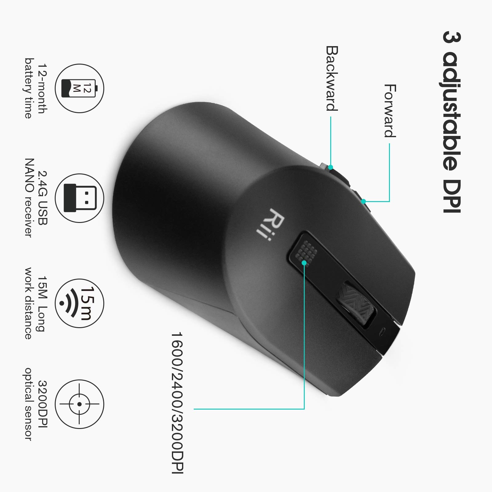 Rii RKM709 Combo de Teclado Español y Ratón Inalámbrico, QWERTY Español, Negro, para Windows, Android, Chrome y Smart TV etc.