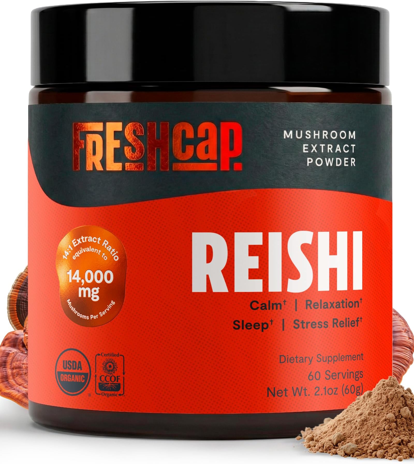 Ayurvedic Premium Organic Reishi Powder - 14:1 Fruiting Body Extract with 27% Beta-Glucans - 3rd-Party Tested Nootropic for Calm, Balance and Stress Support (60 Servings)