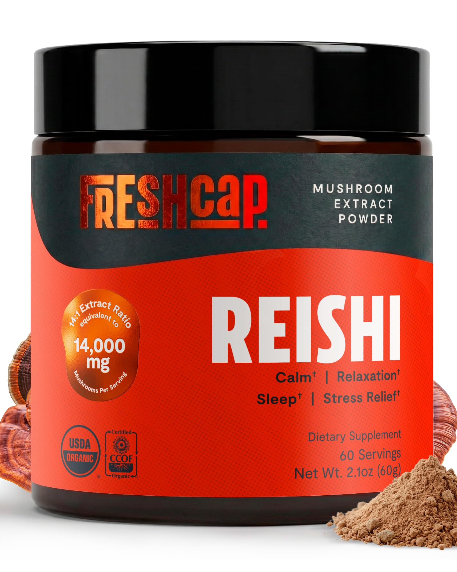 FreshCap Reishi Mushroom Powder - Organic Mushroom Extract, 60 Servings