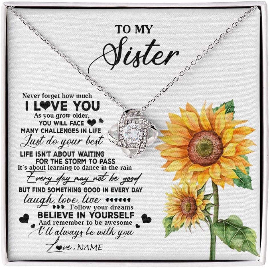 Yametee Personalized To My Sister Necklace From Brother Sister Not Even Time Floral Sister Birthday Graduation Christmas Customized Message Card