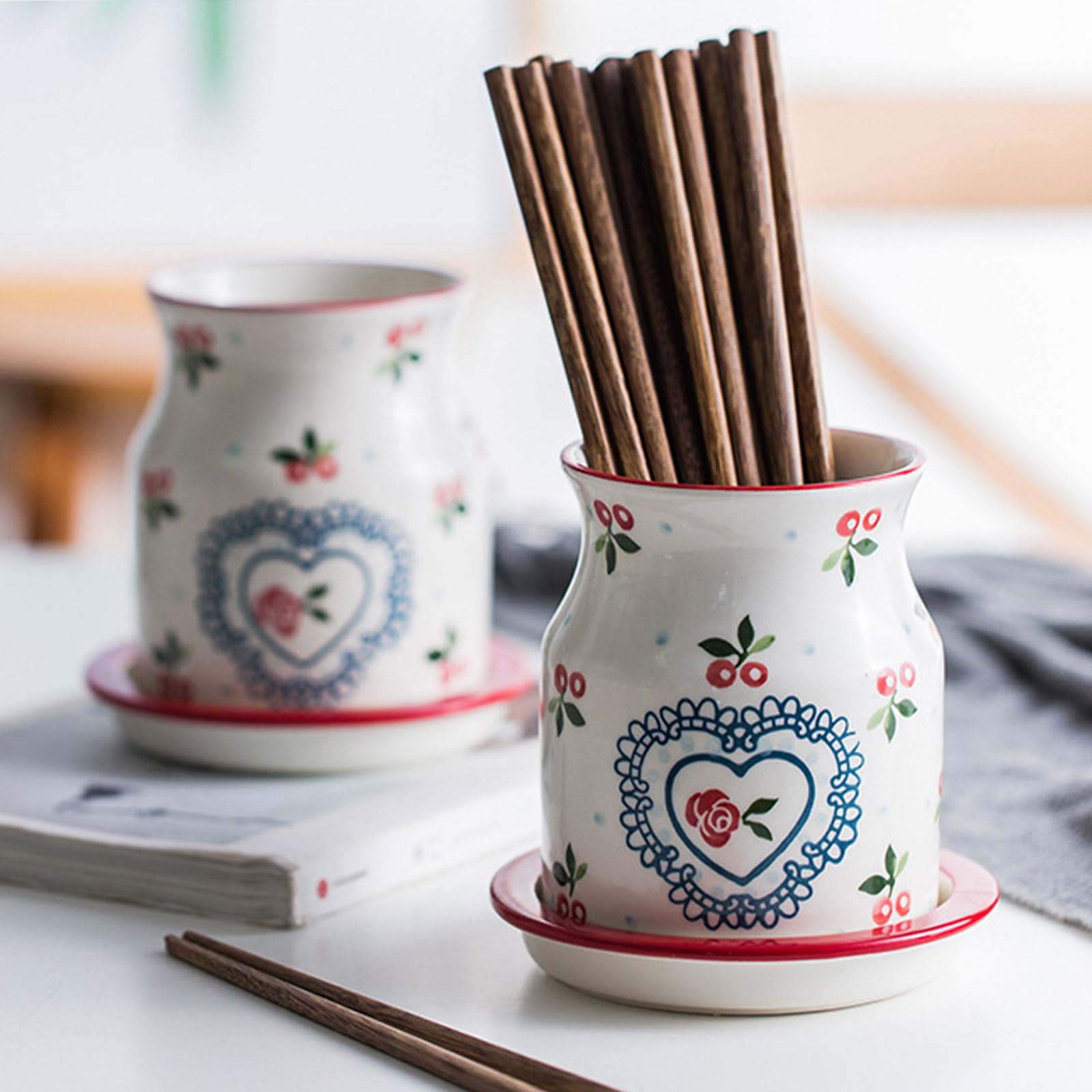 Ceramiczny uchwyt na naczynia, ręcznie malowane sztućce, pojemnik na sztućce do kuchni, stojak do opróżniania o dużej pojemności, wystrój wiejski