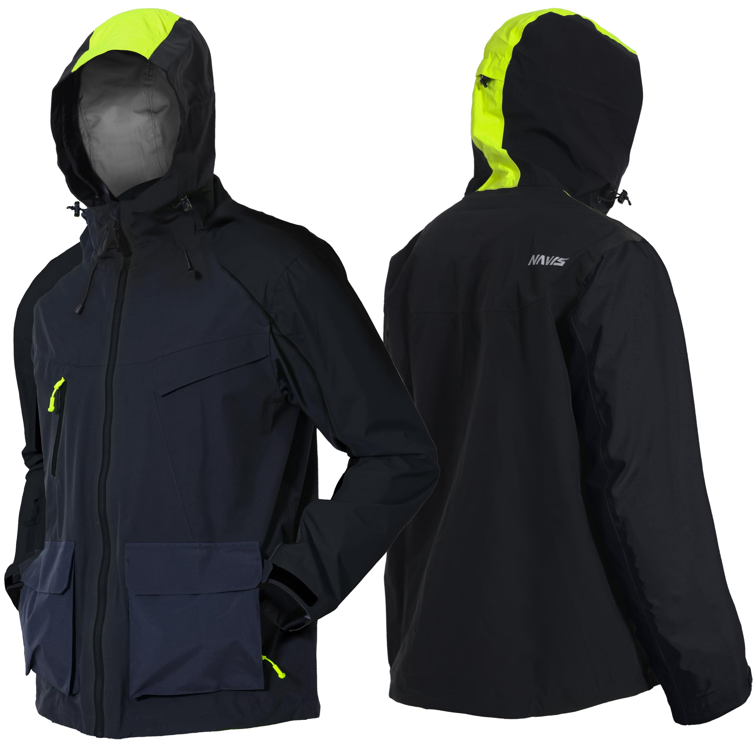 Men's 3-Layer Waterproof Wading Jacket, Fishing & Hiking Foul Weather Gear with Storm Hood & Pockets