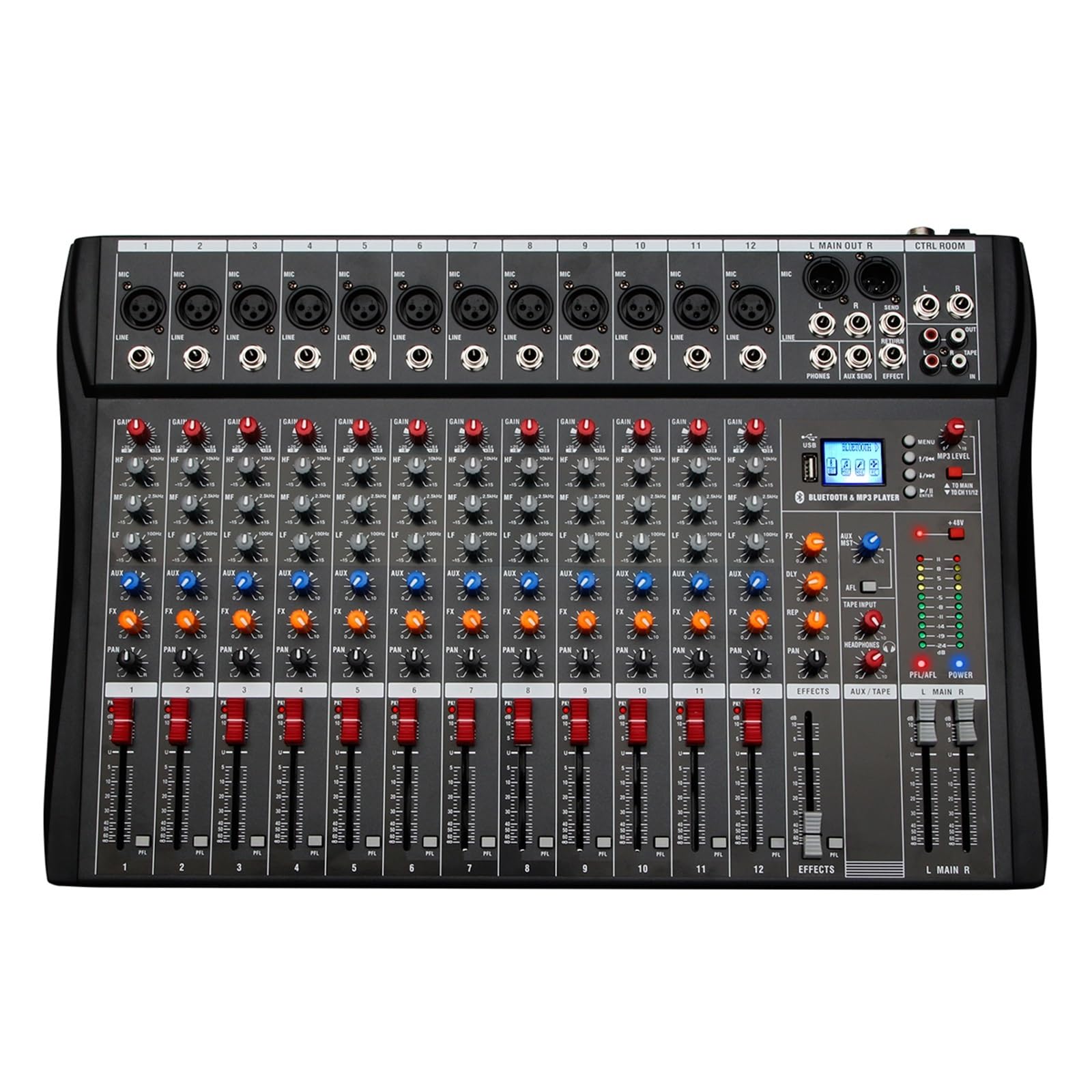 Professional Mixer 12 Channel Studio Console USB MP3 Input 48v Phantom Power DJ Console