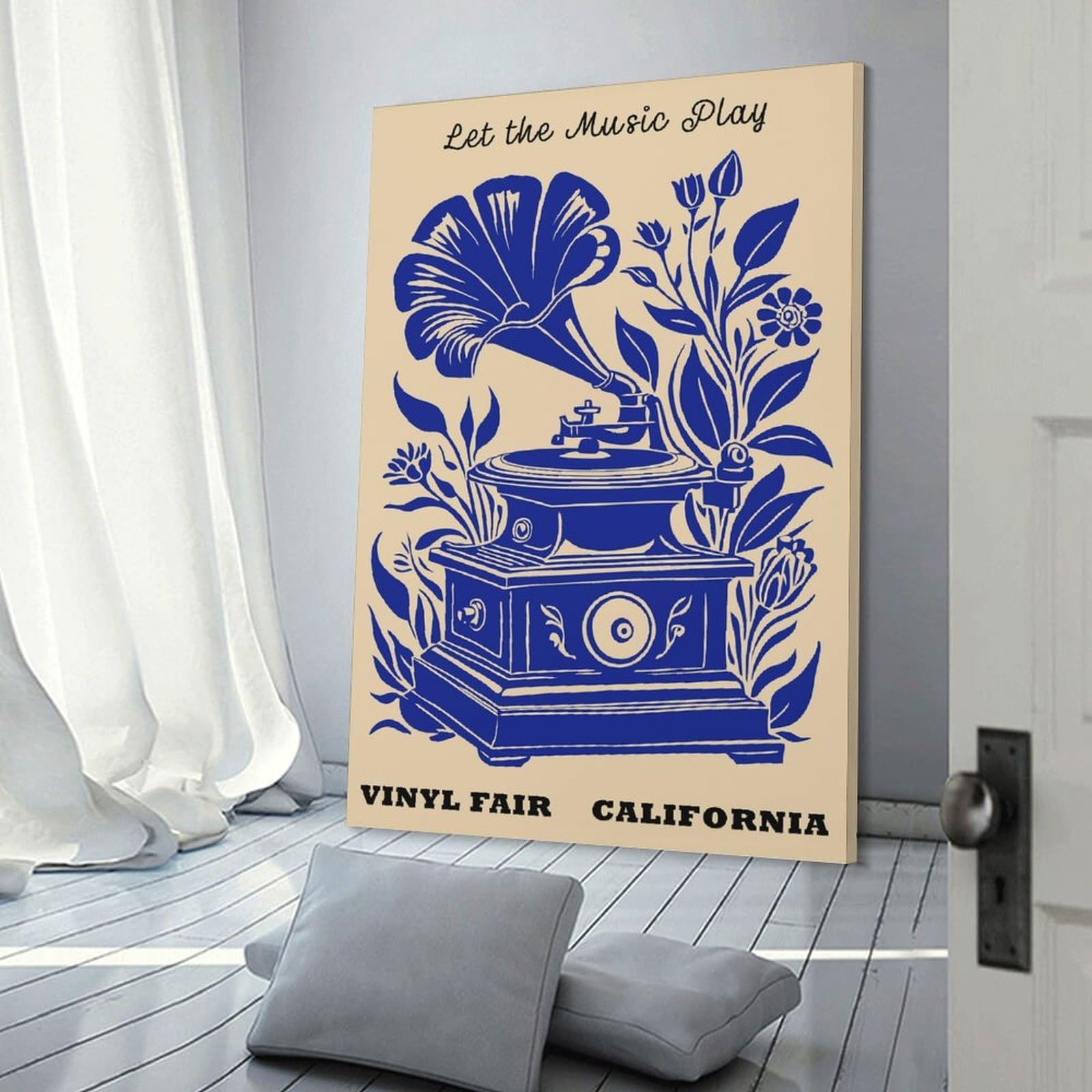 Junmoney Vintage Gramophone with Floral Design Canvas Art Print, 16x24inch(40x60cm), for Home Walls, Creative Rooms Or Shared Spaces, Decorative Artwork with Broad Appeal
