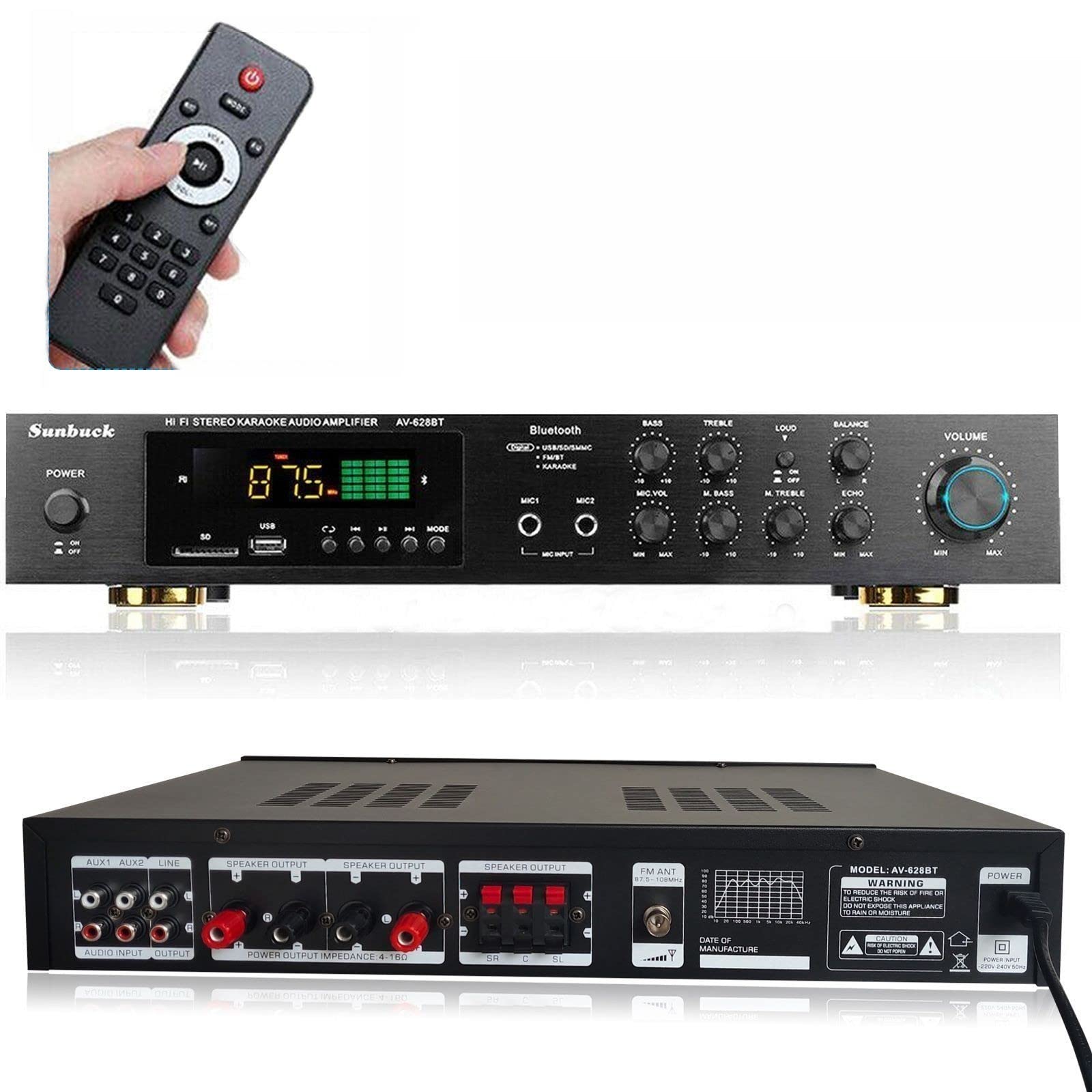 Amplificatore Audio Donner 4 Canali 1000W - Bluetooth 5.0, USB, FM, Microfoni Per Karaoke E Casa - Foto 12