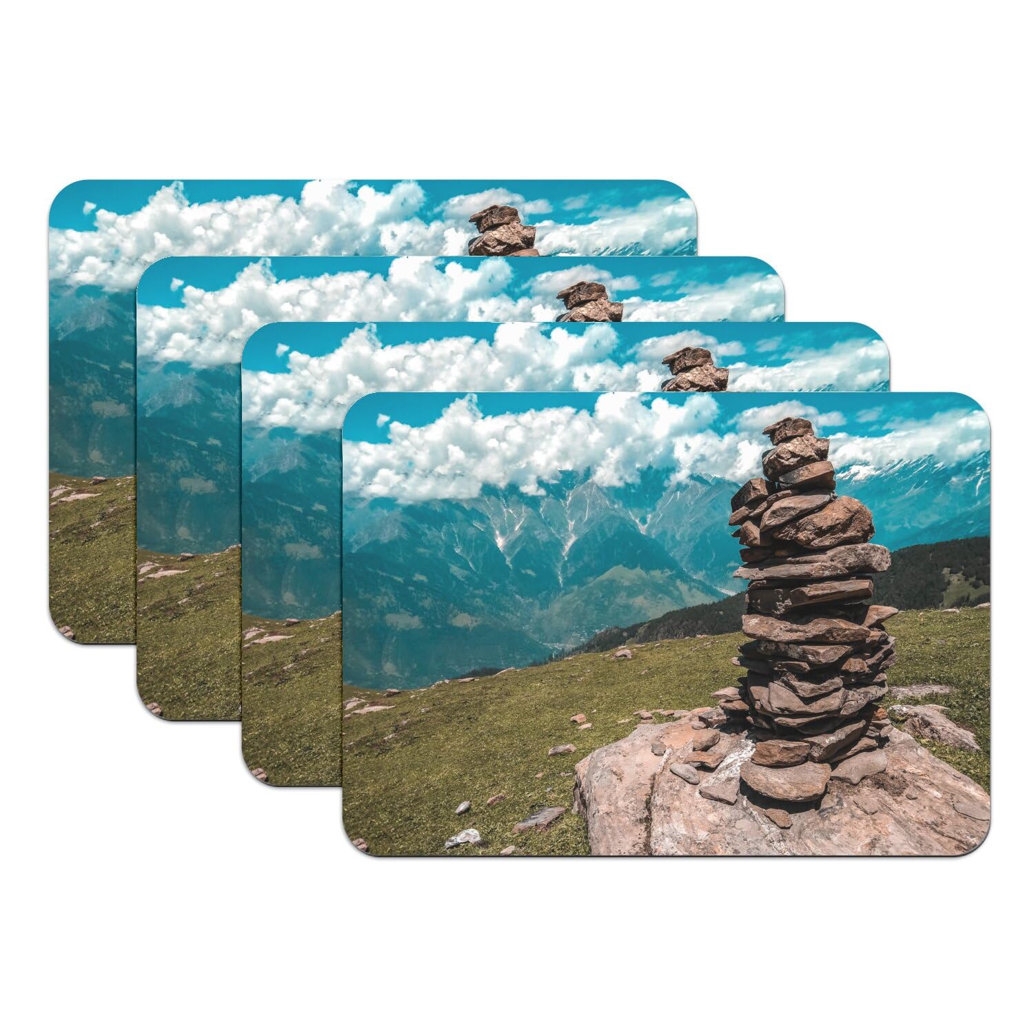 Set de table paysage nature lot de 4 dessous en caoutchouc pour repas de randonneurs