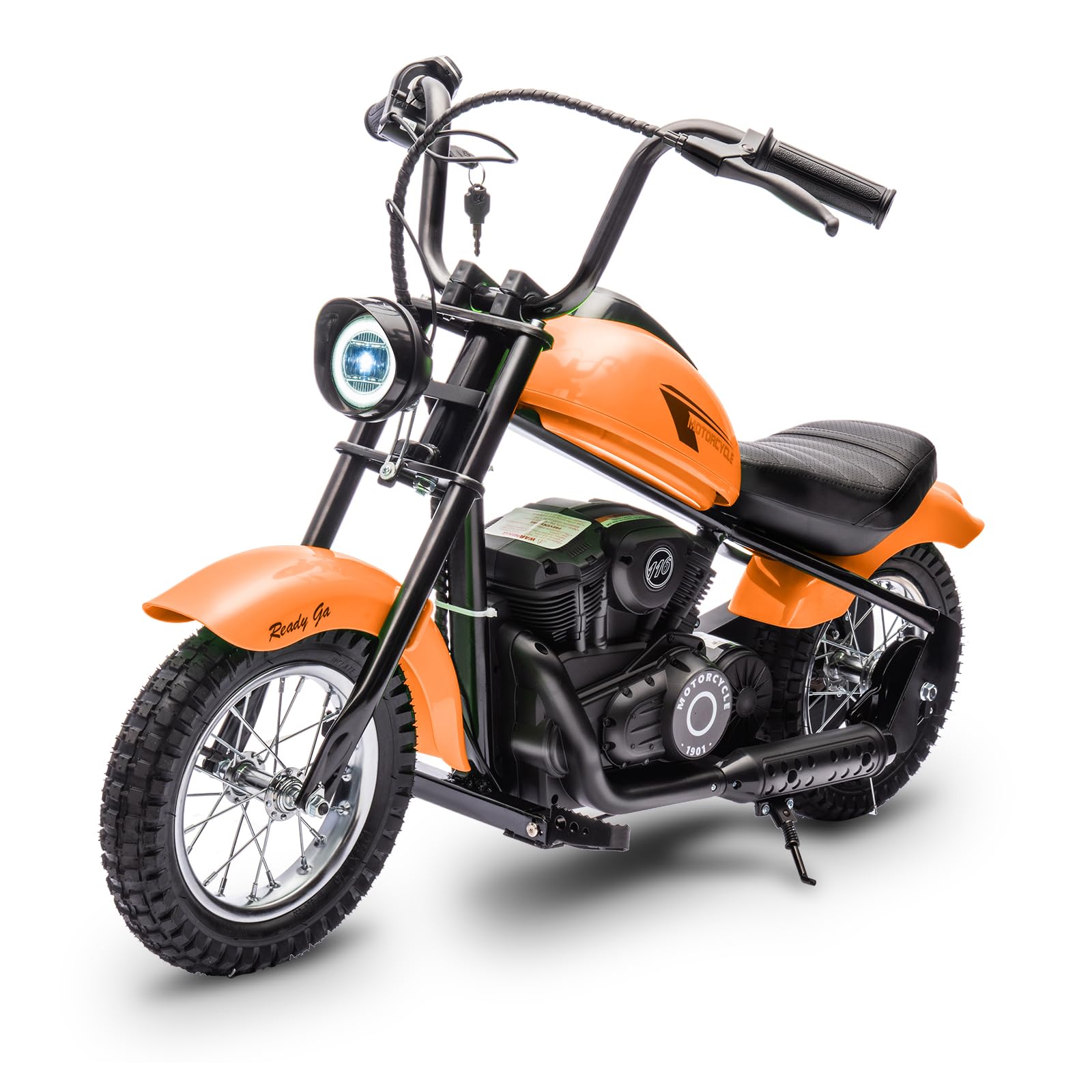 Electric Motorcycle for Kids, 24V 250W Kids Electric Dirt Bike, Two Speed Max Up to 14MPH & 60 Minutes Continuous, with Led Lights, Leather Seat, Rear Brake, Electric Motorbike for Kids/Teens, Orange