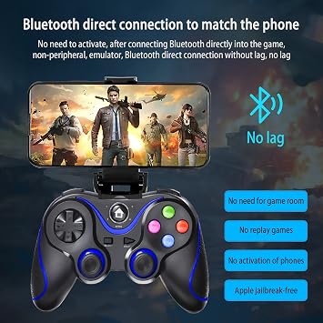 Windows 7/8/10 PC/iPhone/Android/PS3用ワイヤレスゲームコントローラー、ワイヤレスゲームBluetoothパッド・ジョイスティックゲームコントローラー、IOS/PC360/P3/P4/Switch用デュアルショックUSBモバイルゲームコントローラー 青