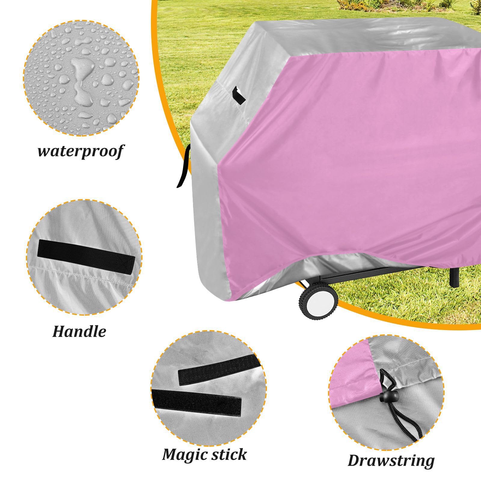 Wodoodporny pokrowiec na grilla premium 142 cm, wytrzymały, 600D, Oxford, regulowane paski i sznurek, ochrona na każdą pogodę, do grilli zewnętrznych, jednolity kolor, różany