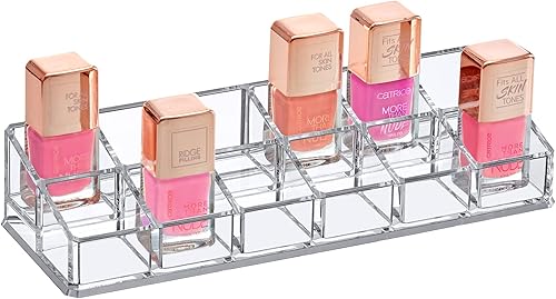 Amazing Abby - Glamour - Organizador de esmalte de uñas acrílico de 12 ranuras, soporte para lápiz labial, organizador de brillo de labios,