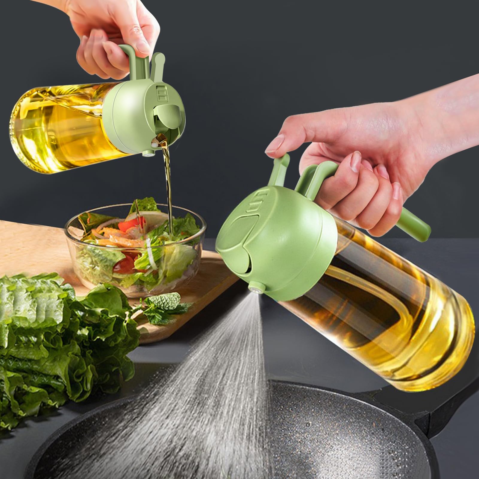 YARRAMATE Oil Sprayer for Cooking, 2 in 1 Oil Dispenser Bottle, Premium Glass, Food Grade, 16 oz, Green