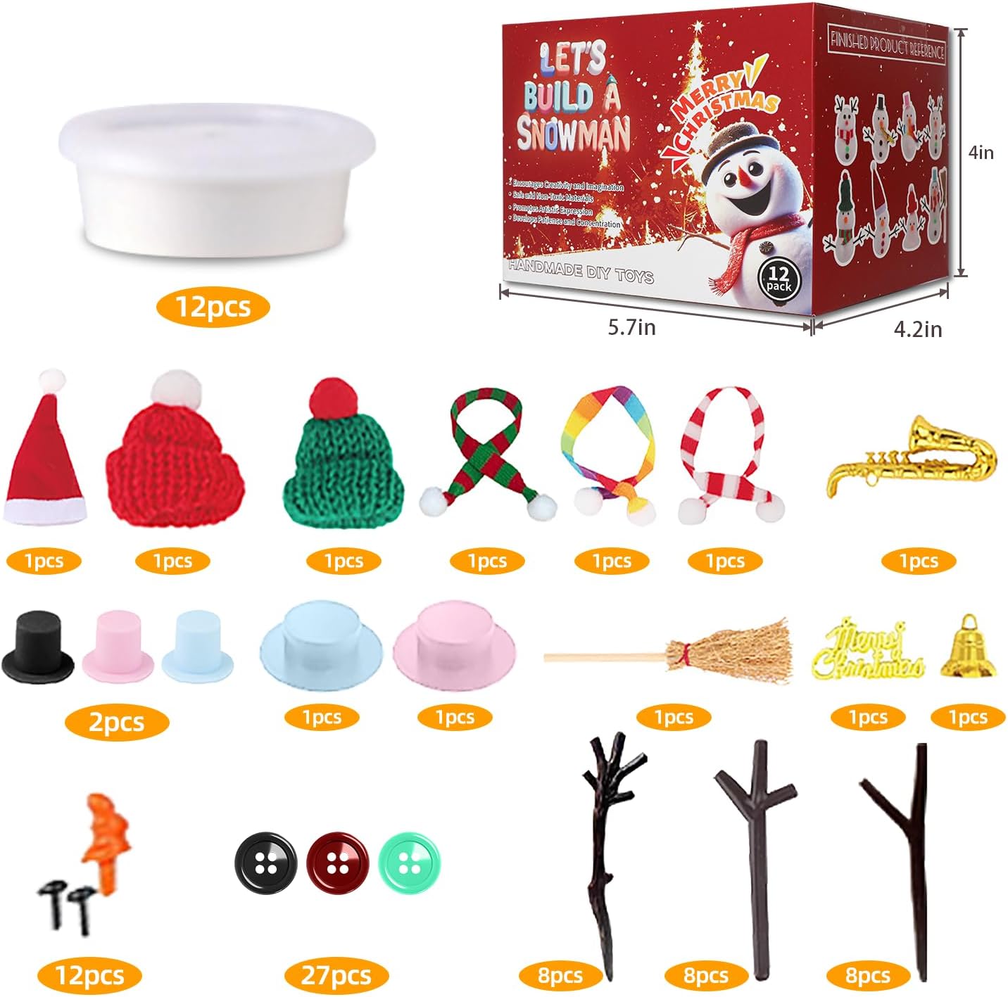 LAHAND 12-Pack Christmas Snowman Crafts Sets for Kids, Modeling Clay Snowman DIY Kit,Christmas Stocking Stuffers for Kids, Perfect for Winter Children's Holiday Party Decoration Gifts image 2