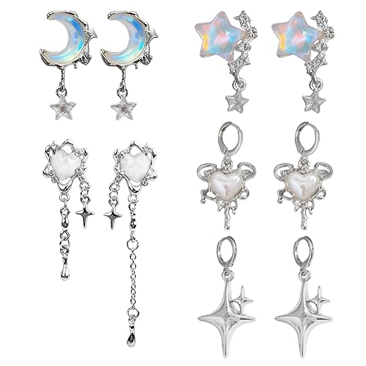 Y2K Earrings,Gothic Earrings for Women with Moonstone,Silver Y2K Accessories Jewelry Dangle Earring,Gifts to Womens