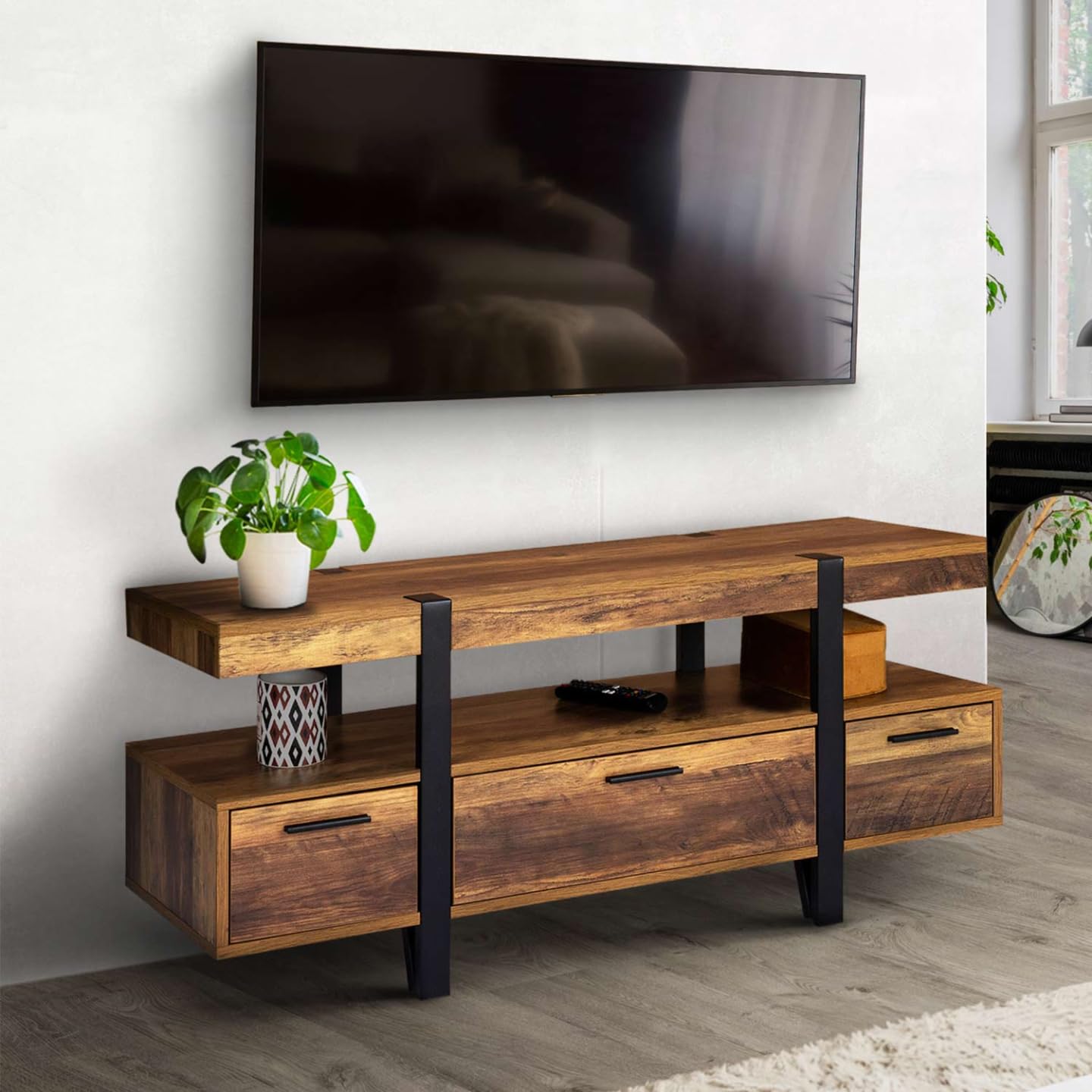 IDMarket - Mueble para TV de 113 cm Austria con cajones de madera con patas de horquilla