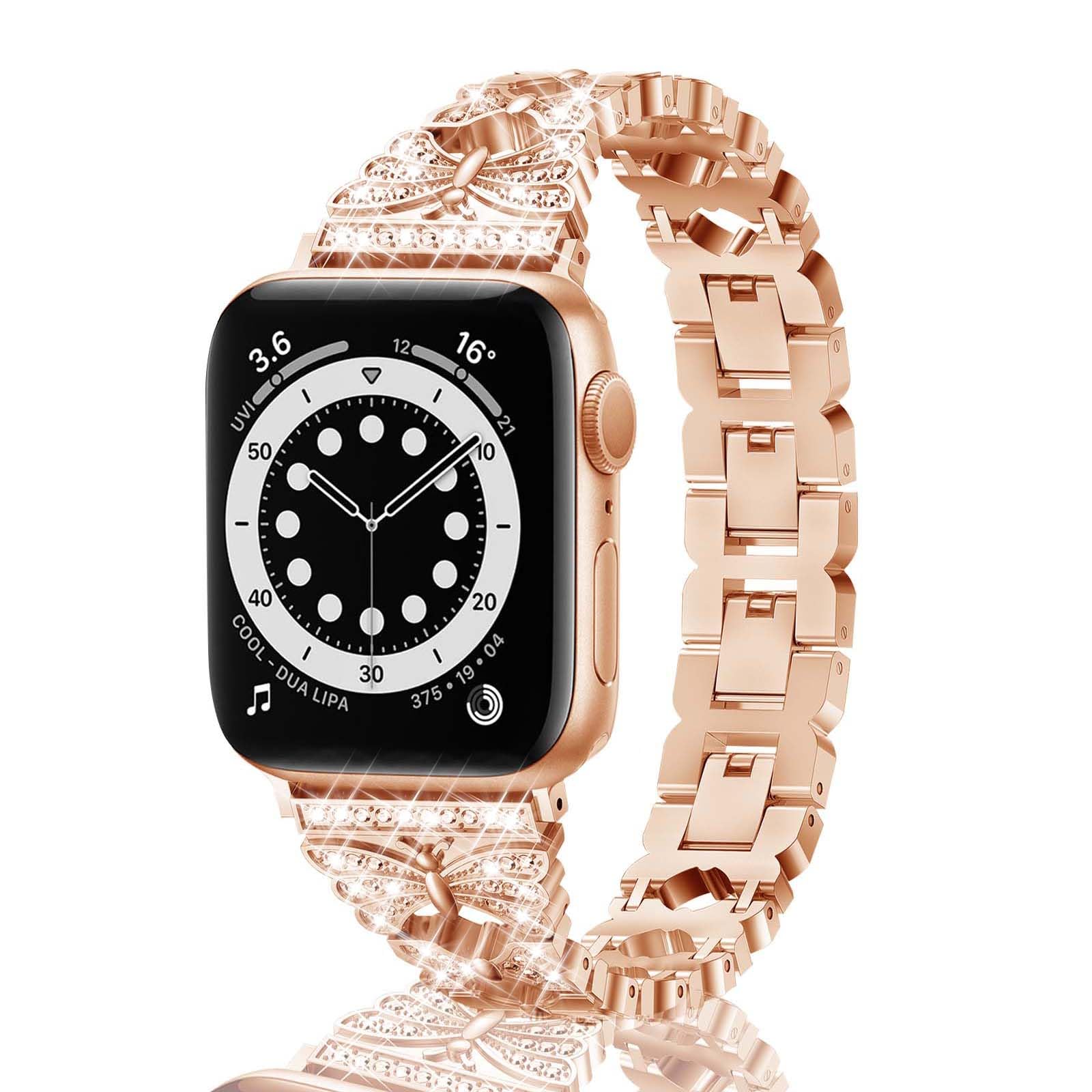 HAYONLIY Compatible for Apple Watch Band 38mm 40mm 41mm 42mm 44mm 45mm 49mm, Diamond Butterfly Jewelry Metal Strap for Women, Easy Adjustable Bling Bracelet for iWatch Series 8 7 6 5 4 3 2 1 SE Ultra