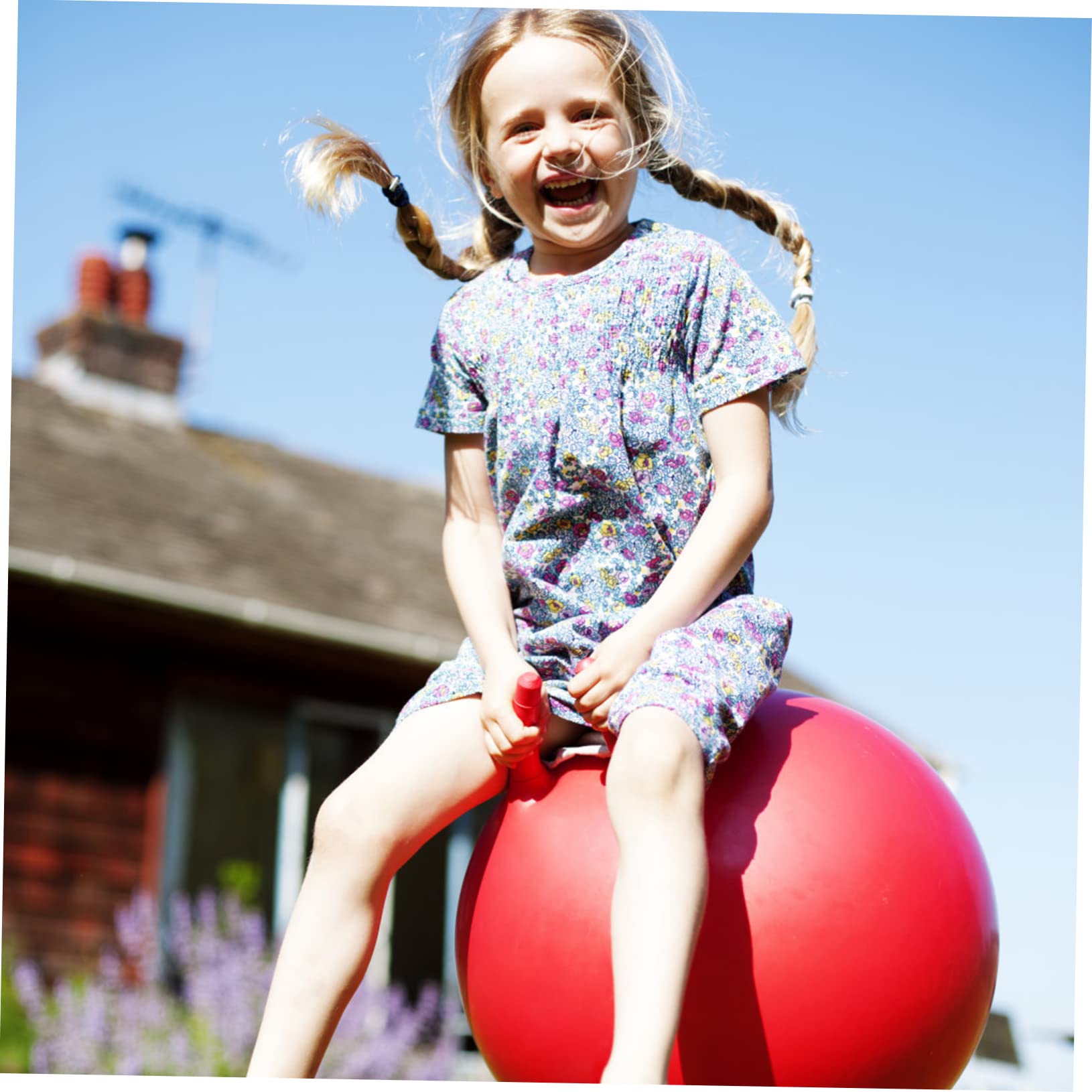 Kisangel Inflatable Bounce Jumping Ball Toy for Boys and Girls Red PVC Ball Handle Boys and Girls Sports Toys Age 3