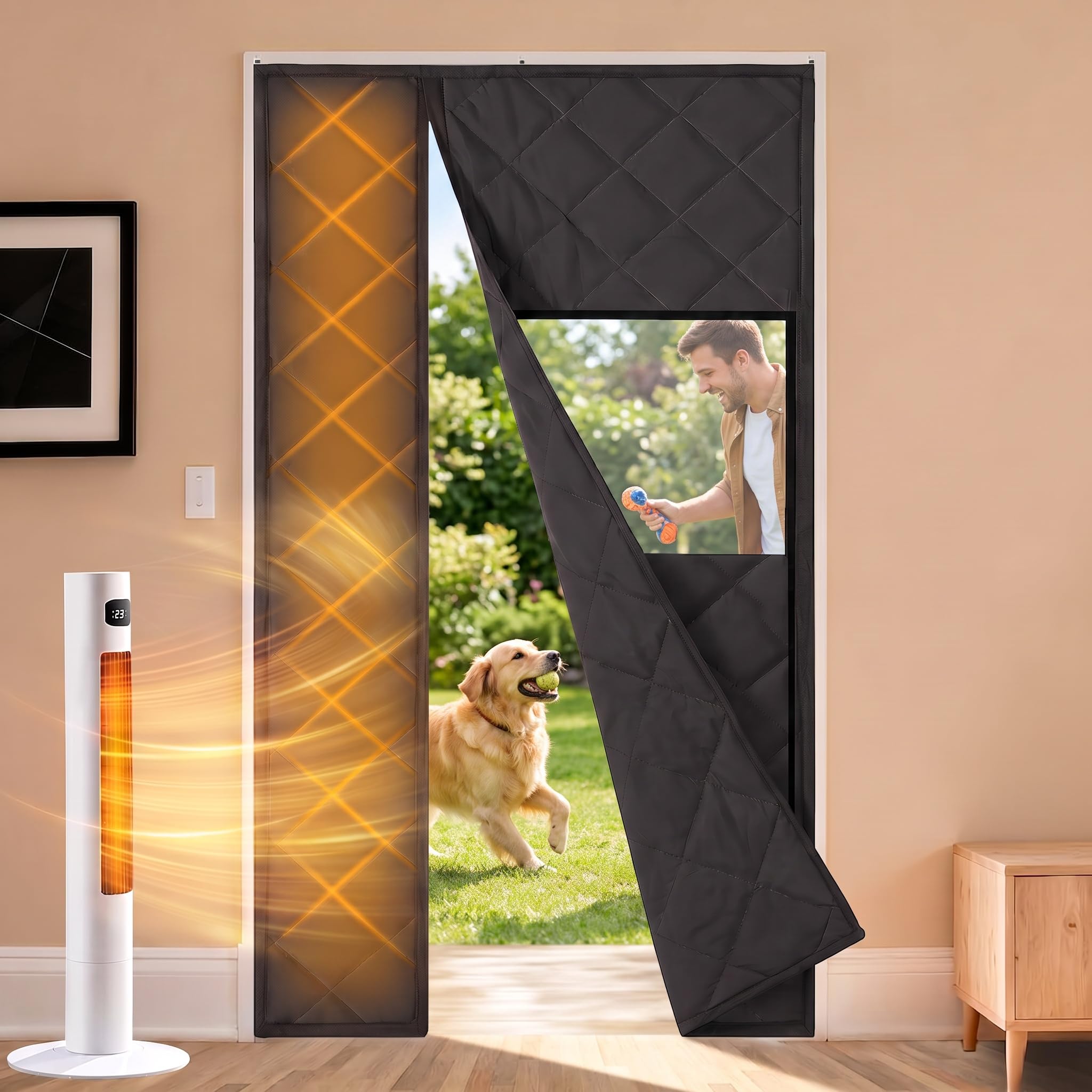 LiveGo Magnetic Thermal Door Curtain, Insulated Door Cover with Visible Panels – Thickened Waterproof Weatherproof Blanket for Side Opening Front Door, Winter Draught Proof for Home (Black, 90*210cm) — image 1