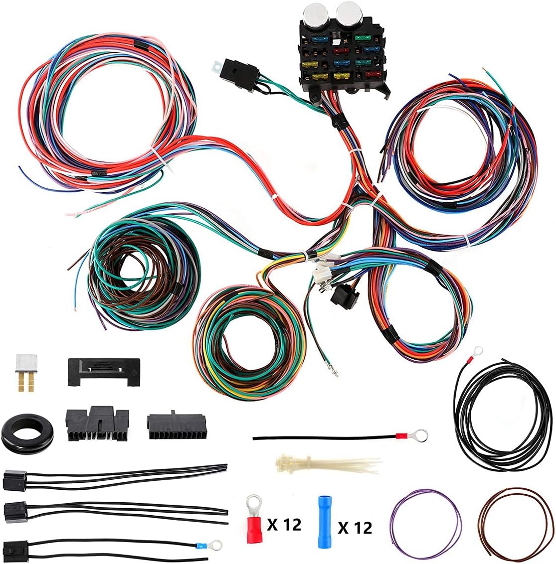 Partol 12 Circuit Wiring Harness Kit Hot Rod Universal Long Wires Wiring Harness Muscle Car Hotrod Street Rod w/Detailed Instructions : Automotive