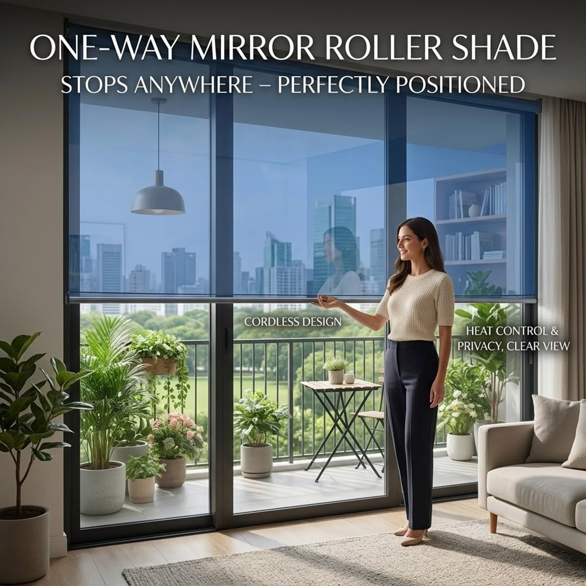 Store Enrouleur Miroir sans Tain, Store Occultant sans Perçage Anti Chaleur, Pare Soleil Fenetre Transparent Thermique Anti Regard pour Bureau Maison Balcon(Noir,W80xH200cm)