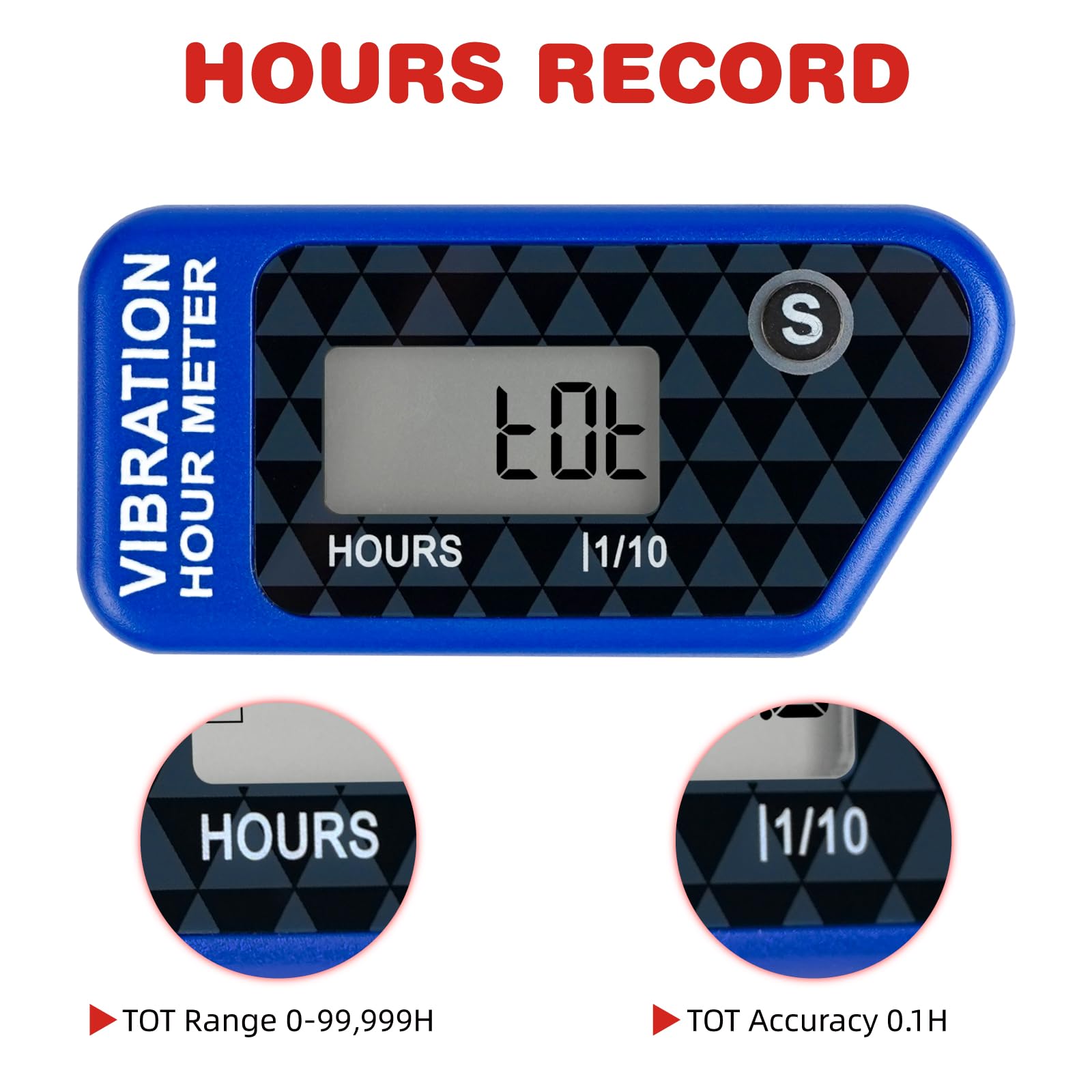 Sans Fil Vibration Compteur Horaire RéInitialisable Minuterie De Maintenance, De L'Utilisateur De L'Utilisateur pour Tondeuse à Gazon TronçOnneuse VéLo Tout-Terrain Moto Marine (bleu)