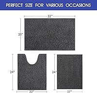 Vista 2 de ACCUMTEK Striped Grey Bathroom Rug Set 3 Pieces Gray Ultra Soft, Non Slip Chenille Toilet Mat, Absorbent Plush Shaggy Bath Mats for Bathroom