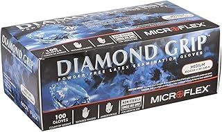 Microflex MF-300-M Diamond Grip Powder-Free Examination Glove, 9.6" Length, 5.1" Cuff Thickness, 6.3" Palm Thickness, 7.9" Finger Thickness, Medium, Natural (Pack of 100)