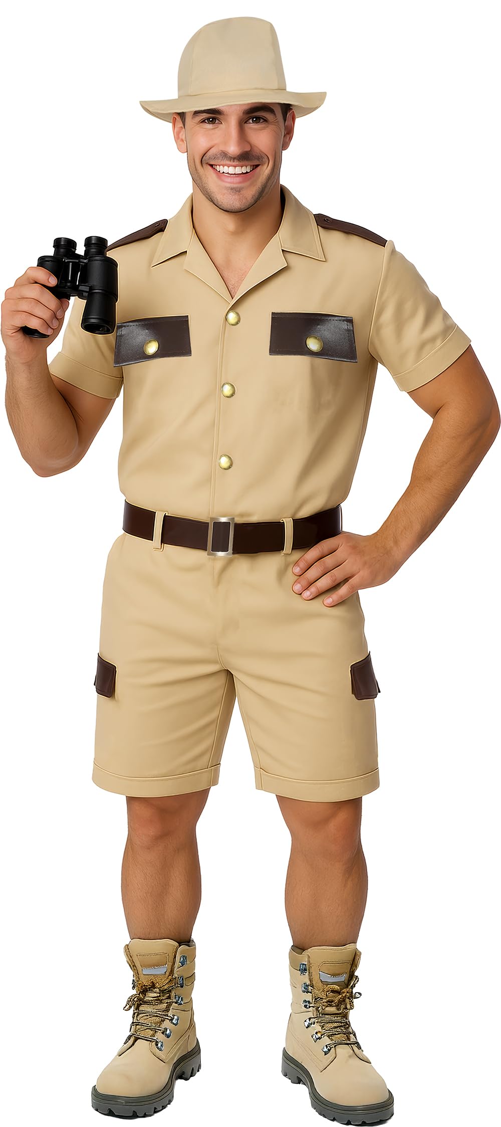 FIESTAS GUIRCA | Costume d'Explorateur Safari Adulte - Chapeau, Chemise, Ceinture et Pantalon - Costumes d'Aventurier et Explorateur pour Carnaval et Fêtes Déguisées - Homme - Beige et Marron